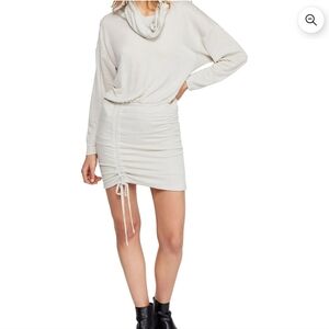 Free People Cream Drawstring Ruched Mini Dress | Sz Medium | NWT